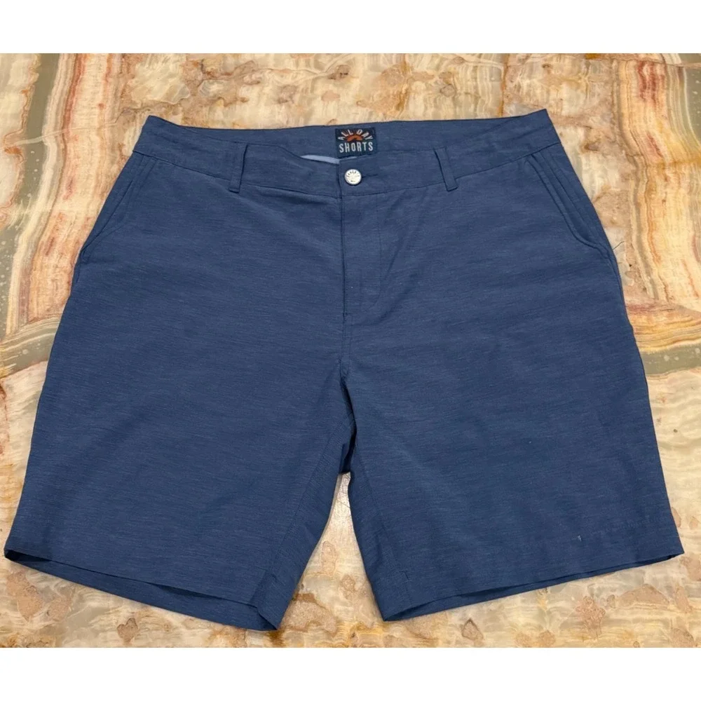 Faherty Mens All Day Shorts Blue Flat Front Comfort Four Way Stretch Size 35